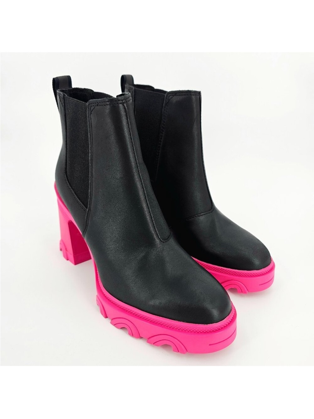 Sorel Brex Chelsea Waterproof High Heel Black Boot Hot Pink Women's Size 7.5 EUC
